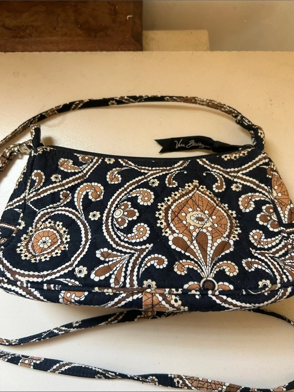 Vera Bradley Black and Tan Paisley Crossbody Bag EUC
